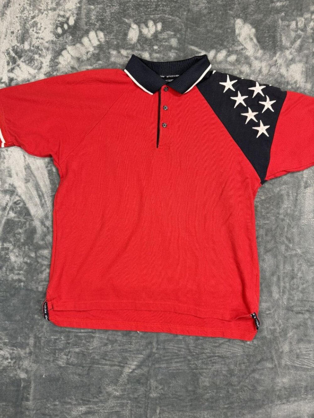 Patriotic Rock Point Polo Shirt Red With Stars XL Mens Casual Wear USA Design